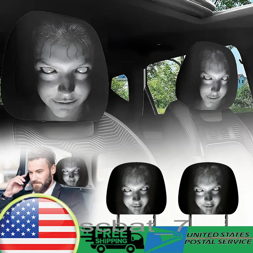 Car Horror Print Headrest Cover